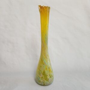 Vintage Kreiss Confetti Yellow Art Glass Vase MCM